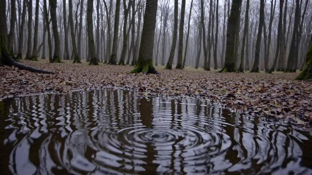 Cercle dans l&rsquo;eau foresti&egrave;re, for&ecirc;t nue en arri&egrave;re-plan