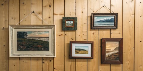 Wooden Wall Gallery Five Landscape Photos, Rustic Frames, Nature Photography, Coastal Scenes. Landscape Photography, Wall Decor