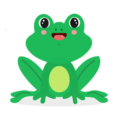 Cute kawaii frog with smiling face – cartoon amphibian animal vector illustration for kids