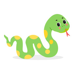 Cute kawaii green snake – cartoon animal vector illustration for kids