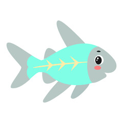 Cute kawaii x-ray fish with smiling face &ndash; cartoon ocean animal vector illustration for kids