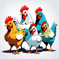 group of chicken on a white background, vector illustration