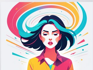 young female portrait with abstract geometric shapes and lines in the background. contemporary art. modern art design, fashion, beauty, art, magazine,young magazine,