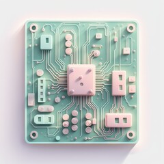 computer mouse with circuit board, chip, cpu. chip. 3d illustration