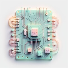 3d image of a computer cpu board with chip. high quality illustration