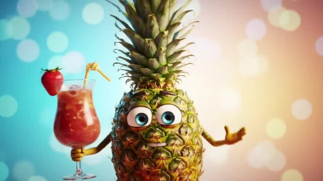 Pineapple character wearing sunglasses symbolizing fun summer and tropical vacations
