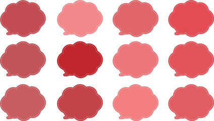 赤系の12色の雲の形をした吹き出しセット。
内側に白い破線があり、ポップな印象。