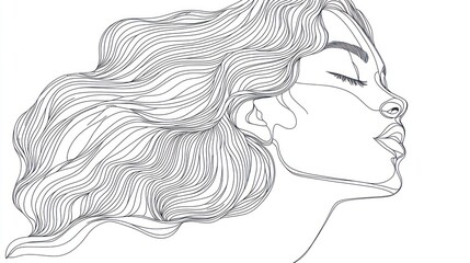 Elegant woman's profile, flowing hair