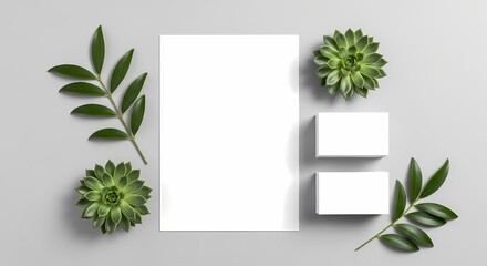 Minimalist Stationery Mockup with Succulents and Greenery for Branding and Design