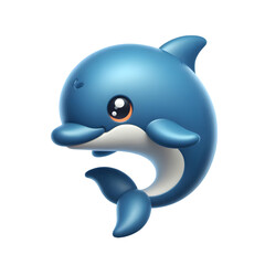 Cute cartoon blue dolphin with big eyes isolated on transparent background