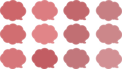 あずき色した１２色の吹き出しセット。ふきだしの内側に白い破線がある。ポップでかわいいベクター画像