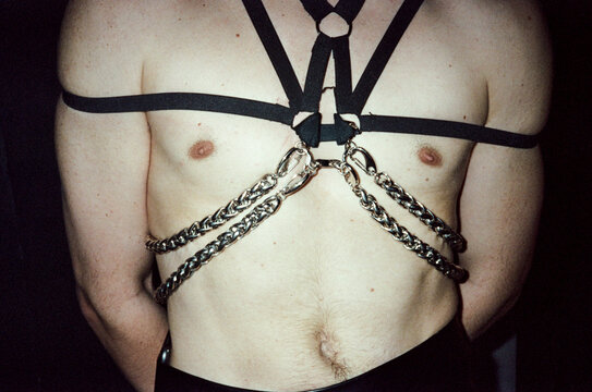 Anonymous close up portrait Artistic Body Harness with Chains