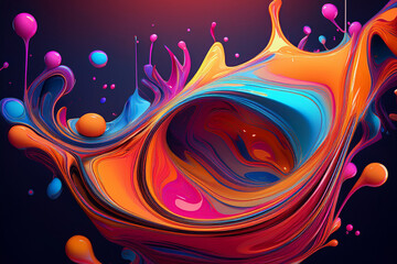 A Powerful and Majestic Wave of Abstract Liquid Art, Vibrant 3D Surge of Orange and Blue Fluid Paint