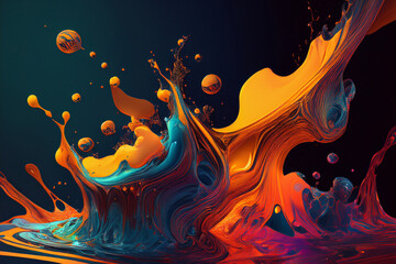 A Dynamic Clash of Orange and Teal Fluid Art, an Energetic Abstract Background with High Contrast Liquid Paint Swirls