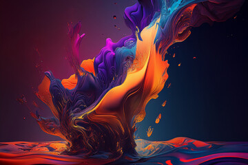 A Powerful and Majestic Wave of Abstract Liquid Art, Vibrant 3D Surge of Orange and Blue Fluid Paint