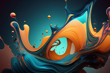 A Powerful and Majestic Wave of Abstract Liquid Art, Vibrant 3D Surge of Orange and Blue Fluid Paint