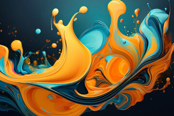 A Dynamic Clash of Orange and Teal Fluid Art, an Energetic Abstract Background with High Contrast Liquid Paint Swirls
