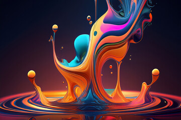 Energetic Burst of Orange and Pink Liquid Paint, a Dynamic and Vivid Abstract 3D Splash Background