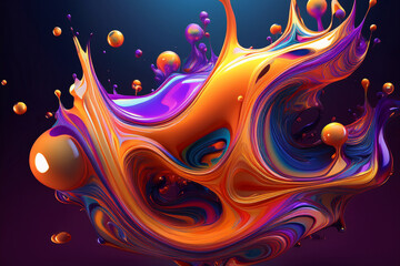 A Powerful and Majestic Wave of Abstract Liquid Art, Vibrant 3D Surge of Orange and Blue Fluid Paint