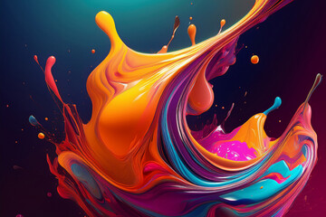 Energetic Burst of Orange and Pink Liquid Paint, a Dynamic and Vivid Abstract 3D Splash Background