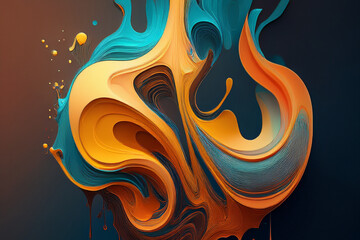 Elegant Abstract Swirl of Teal and Orange Fluid Forms, Modern 3D Sculpted Art Background for Luxury Design