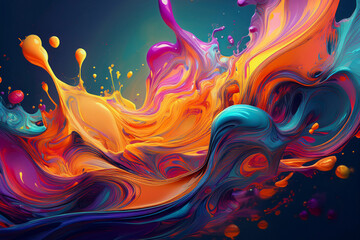 Energetic Burst of Orange and Pink Liquid Paint, a Dynamic and Vivid Abstract 3D Splash Background