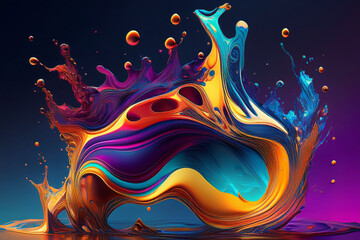 Energetic Burst of Orange and Pink Liquid Paint, a Dynamic and Vivid Abstract 3D Splash Background