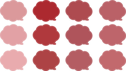 あずき色した１２色の吹き出しセット。ふきだしの内側に白い破線がある。ポップでかわいいベクター画像