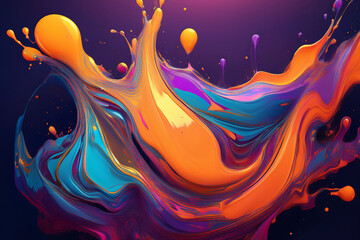 ibrant and Dynamic Abstract Liquid Splash, 3D Render of Colorful Fluid Art with Neon and Holographic Gradients