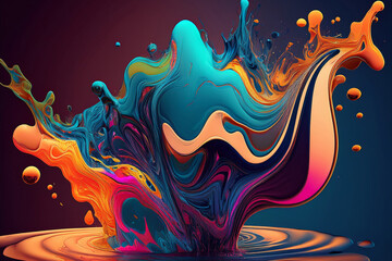ibrant and Dynamic Abstract Liquid Splash, 3D Render of Colorful Fluid Art with Neon and Holographic Gradients