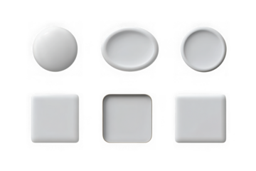 Collection of six geometric shapes with soft edges isolated on transparent background
