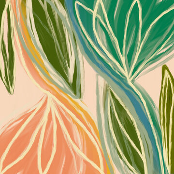 Abstract Floral Illustration In Warm Spring Colors
