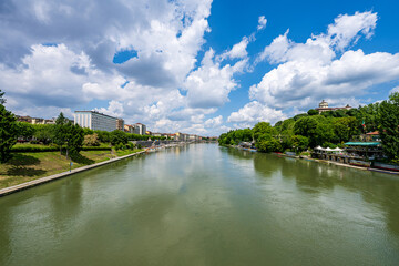 View on river Po and Gran Madre church in Turin (Torino), Italy.