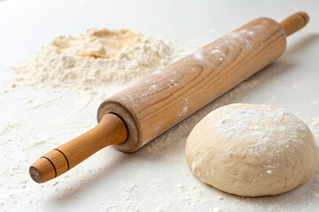 raw dough and rolling pin