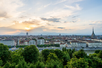A beatiful sunset view of Turin in Italy