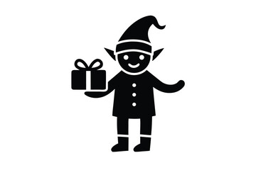 elf holding present vector icon