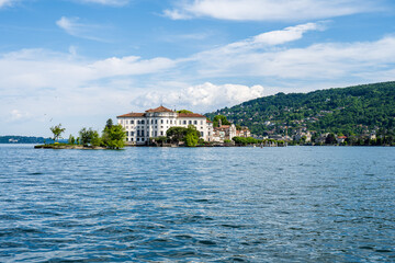 The wonderful isles of lago maggiore with mountains in the background