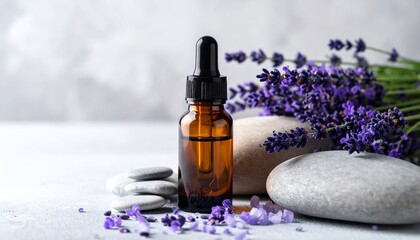 Lavender essential oil and spa stones