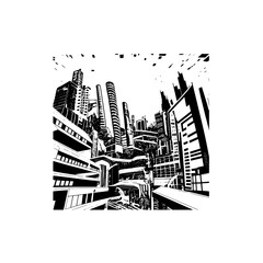 Futuristic Cityscape in a Monochrome Style