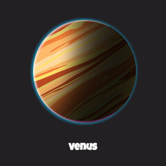 Cartoon solar system planet in flat style. Venus planet on dark space with stars vector illustration. © 112211 studio 