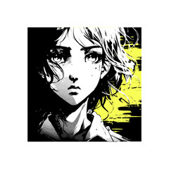 Pensive Anime Girl in Dramatic Black and White Style