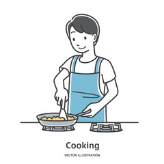 料理をする若い男性