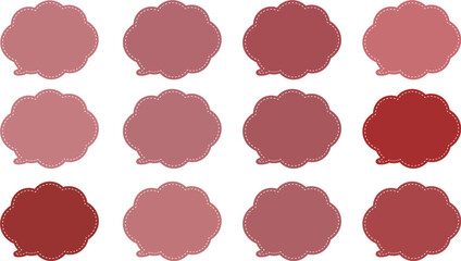 あずき色した１２色の吹き出しセット。ふきだしの内側に白い破線がある。ポップでかわいいベクター画像