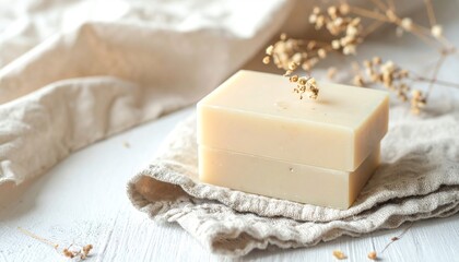 Natural Handmade Soap Bars on Linen Cloth