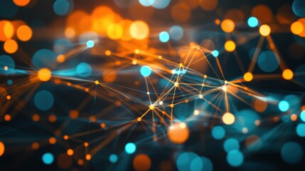 Abstract network with glowing orange and teal circles