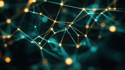 Abstract network of teal and gold lines and points