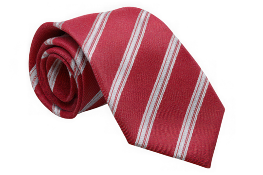 Rolled red striped silk tie isolated on transparent background
