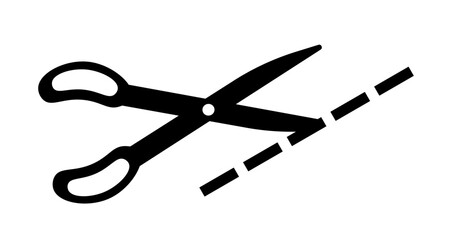 Scissors cut icon. Silhouette of scissors cutting dotted line. Stationery, school or office equipment. Tool for paperwork. Graphic element for website. Flat vector illustration