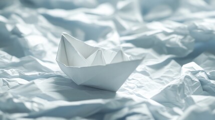 Paper boat on crumpled paper
