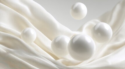 Smooth, flowing milk with floating spheres